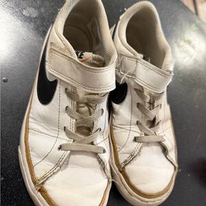 Nike Kids White and Black Velcro Sneakers with Tan Trim